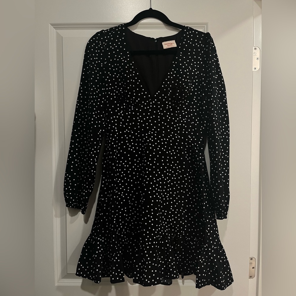 Long Sleeve Black Polka Dot Dress
